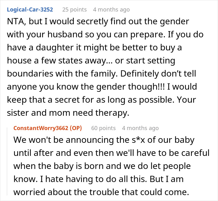 Pregnant Woman Scared Of Sister Who Is A Mom Of 6 Boys In The Case Her Baby Is A Girl