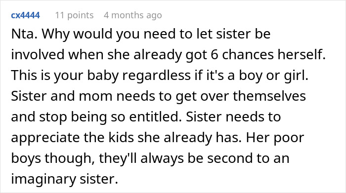 Pregnant Woman Scared Of Sister Who Is A Mom Of 6 Boys In The Case Her Baby Is A Girl
