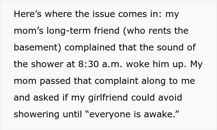 Woman Quietly Stops Visiting BF After His Housemate Complains About Her Showering, Causes Family Drama