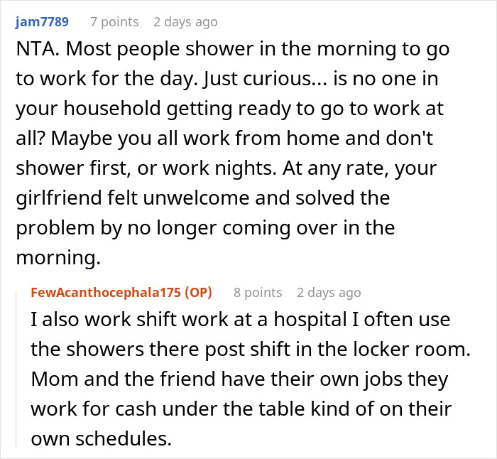 Woman Quietly Stops Visiting BF After His Housemate Complains About Her Showering, Causes Family Drama