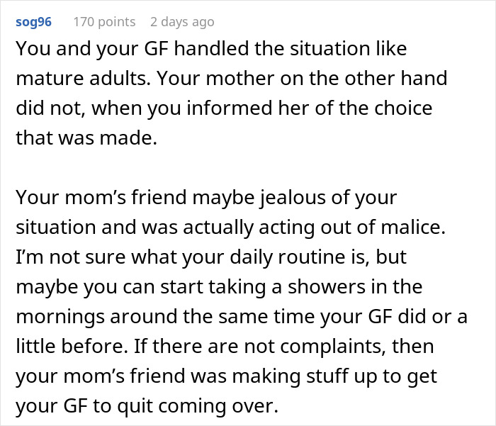 Woman Quietly Stops Visiting BF After His Housemate Complains About Her Showering, Causes Family Drama