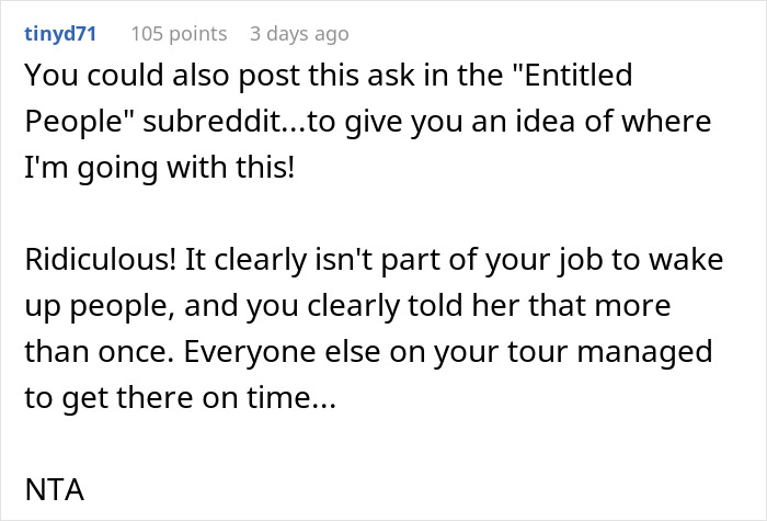 Always-Late Woman Tells Tour Guide To Wake Her Up, Gets Left Behind Instead