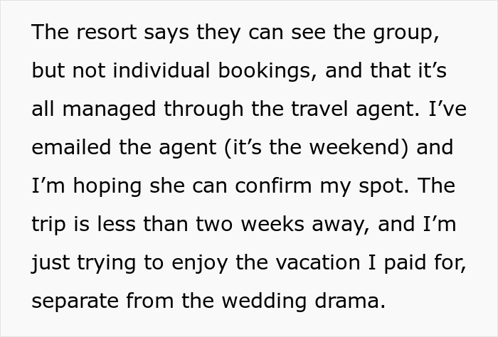 &#8220;They Were Bluffing&#8221;: Woman Outs Bride And Groom Trying To Sabotage Her Vacation