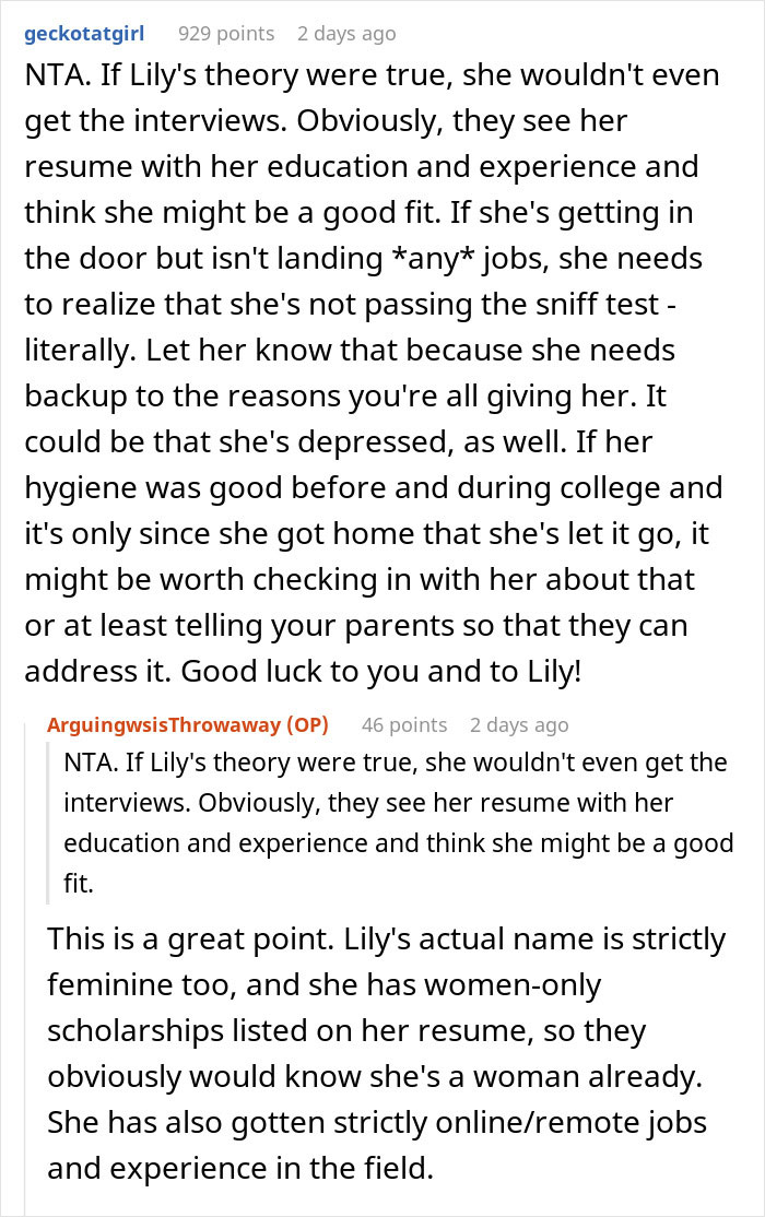 Woman Blames Sexism For Not Landing A Job, Gets Hit With A Brutal Reality Check From Sister