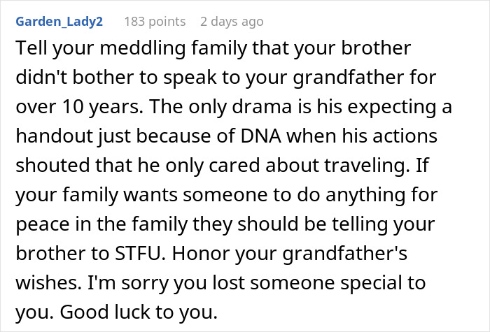 Greedy Bro Expects Half Of Inheritance That Sis Received Despite Never Caring For Late Grandpa