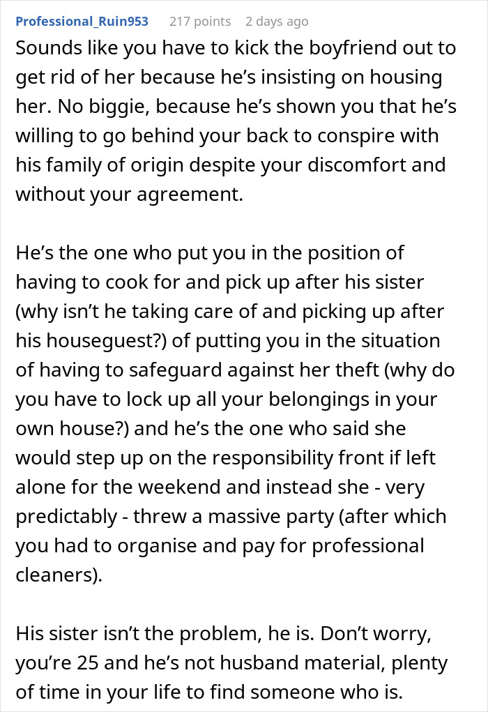BF Secretly Lets Sister Move In Without Asking, Girlfriend Discovers Months Of Hidden Payments