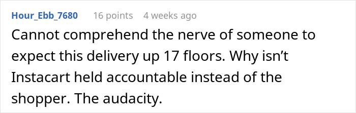 Instacart Shopper Refuses To Carry 168 Bottles And 14 Jugs Of Water Up 17 Floors: “You Have To Use The Stairs”