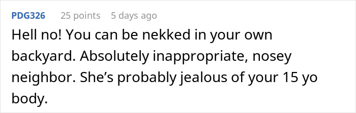 Woman Has A Problem With Neighbor’s Teen Wearing A Bikini In Private Yard, Gets Shut Up Pretty Fast