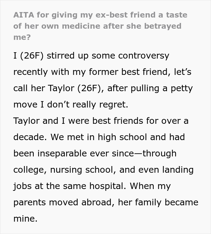 “AITA For Giving My Ex-Best Friend A Taste Of Her Own Medicine After She Betrayed Me?”