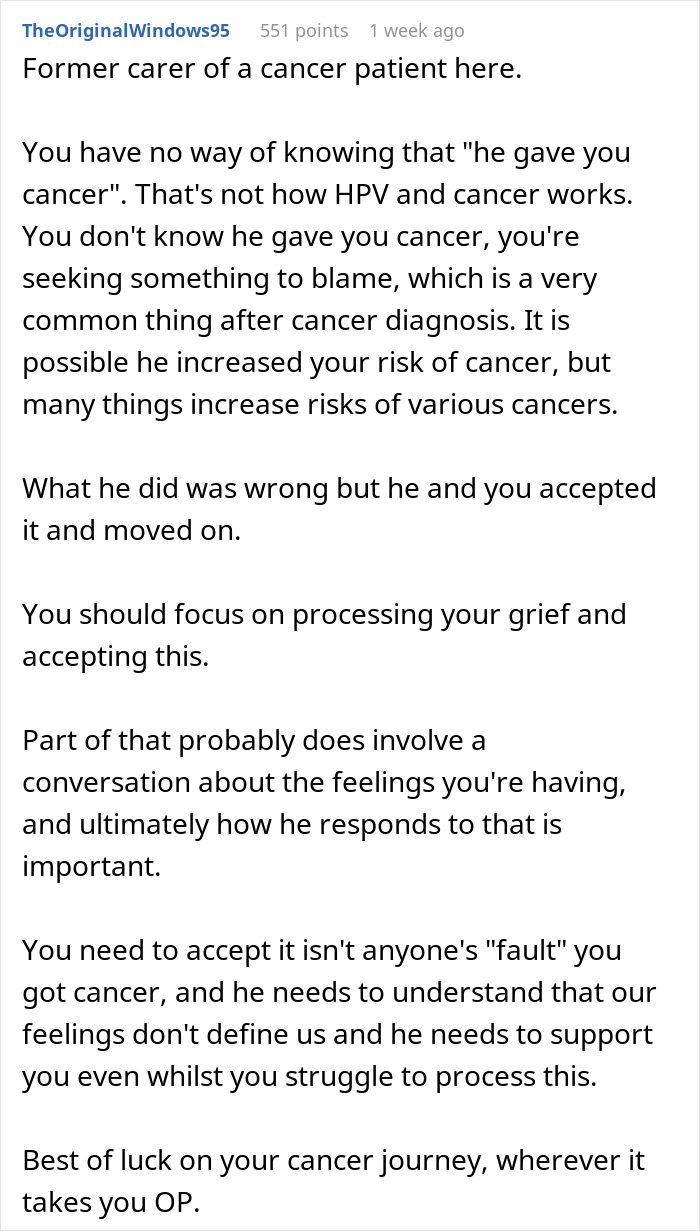Woman Can’t Help But Resent Healthy BF While She Has Cancer Because Of HPV He Had In The Past