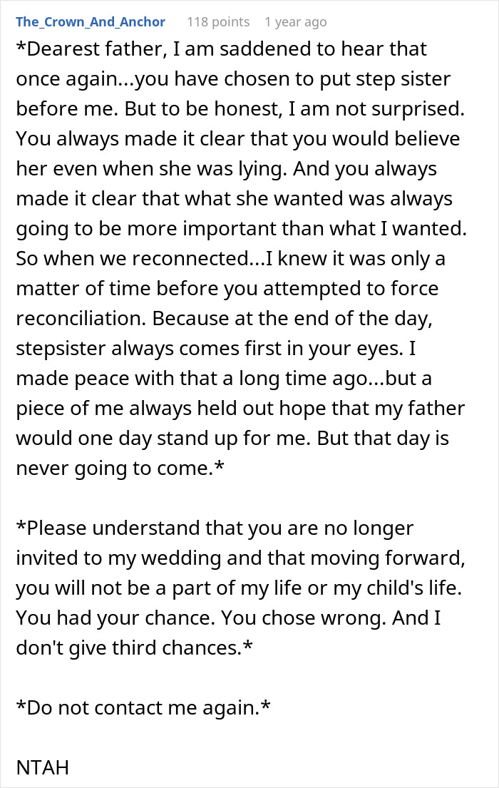 Woman Disowned After Stepsister Lied About Her, Years Later Dad Demands She Forgive And Move On