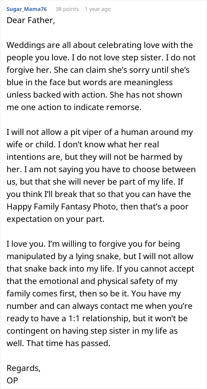 Woman Disowned After Stepsister Lied About Her, Years Later Dad Demands She Forgive And Move On