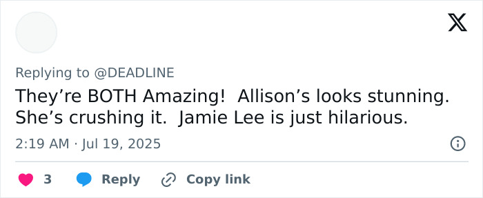 65-Year-Old Allison Janey Goes Pantless On The Red Carpet, Jamie Lee Curtis&#8217; Reaction Goes Viral