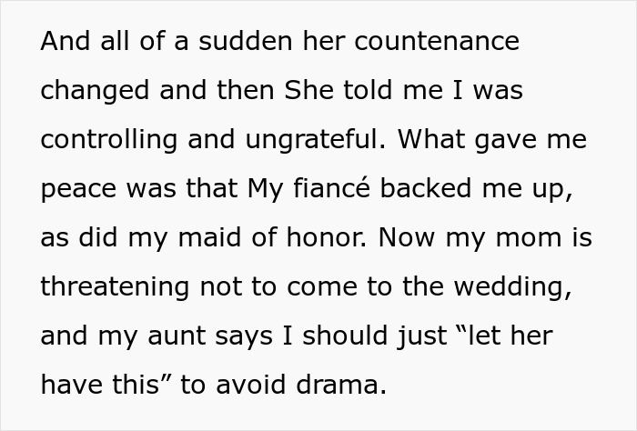 Bride&#8217;s Mom Threatens To Skip The Wedding If Bride Refuses To Let Her Wear White Gown To The Event