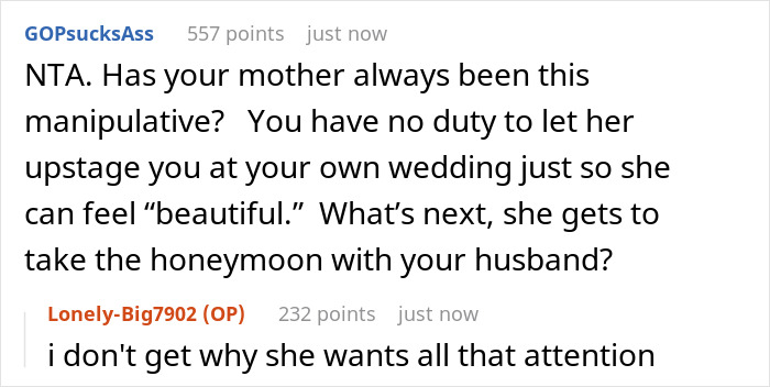 Bride&#8217;s Mom Threatens To Skip The Wedding If Bride Refuses To Let Her Wear White Gown To The Event