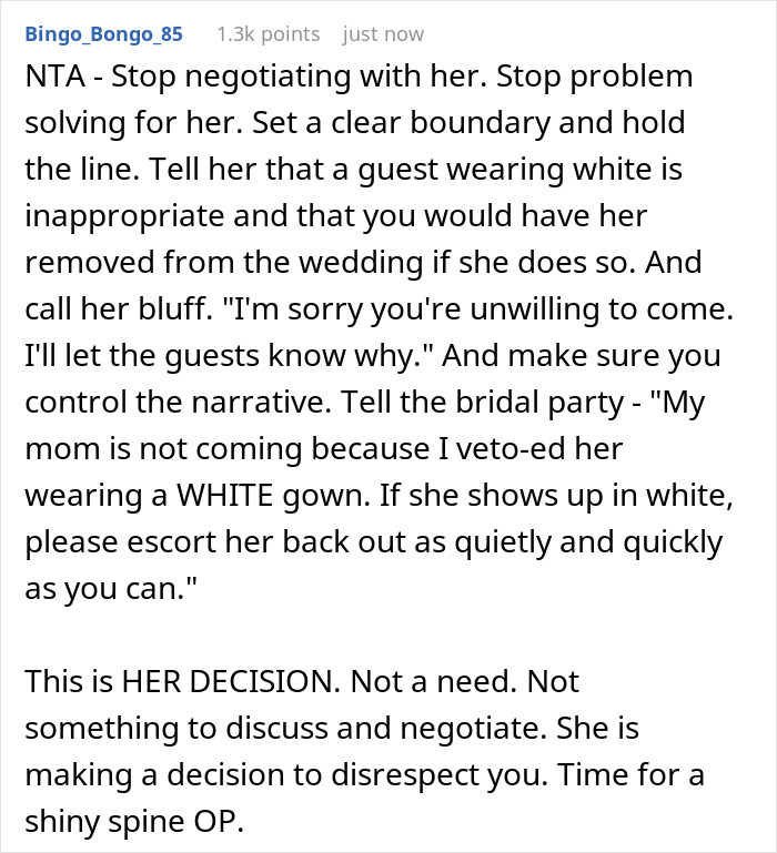 Bride&#8217;s Mom Threatens To Skip The Wedding If Bride Refuses To Let Her Wear White Gown To The Event