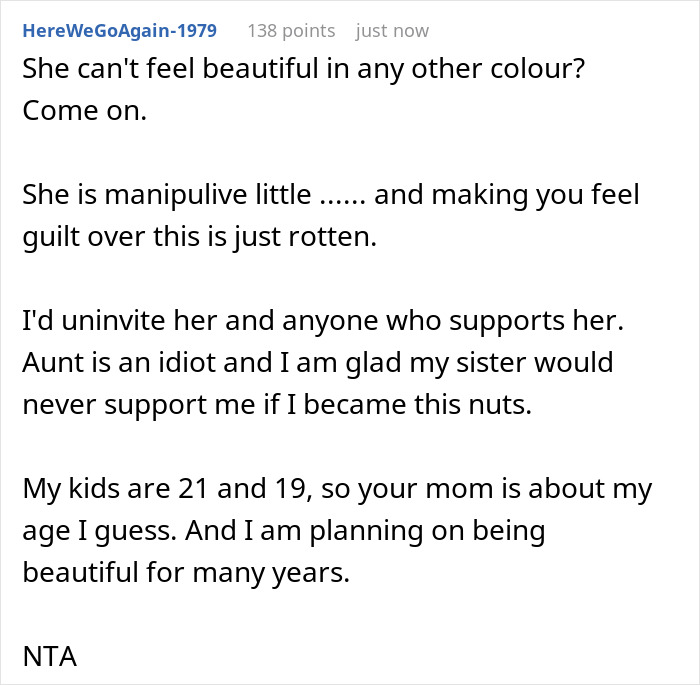 Bride&#8217;s Mom Threatens To Skip The Wedding If Bride Refuses To Let Her Wear White Gown To The Event