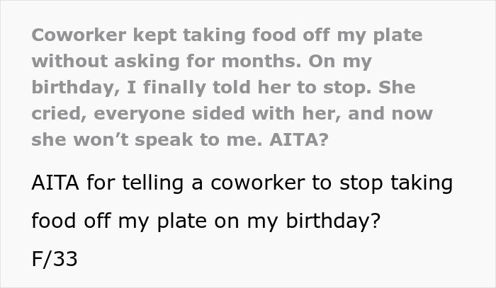 Woman Reaches Breaking Point After Coworker Grabs Food From Her Birthday Brunch Plate