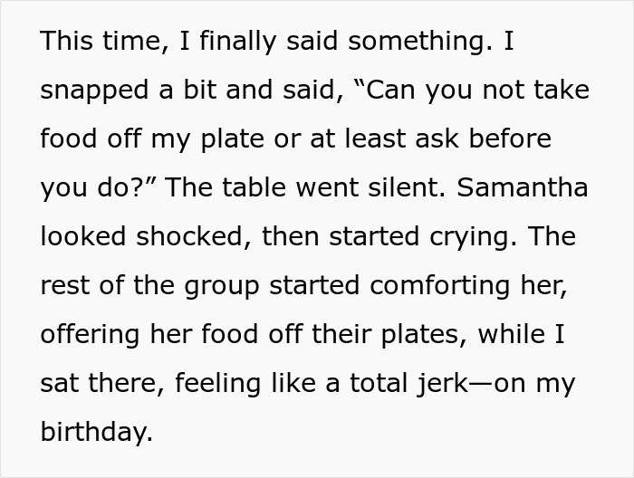 Woman Reaches Breaking Point After Coworker Grabs Food From Her Birthday Brunch Plate