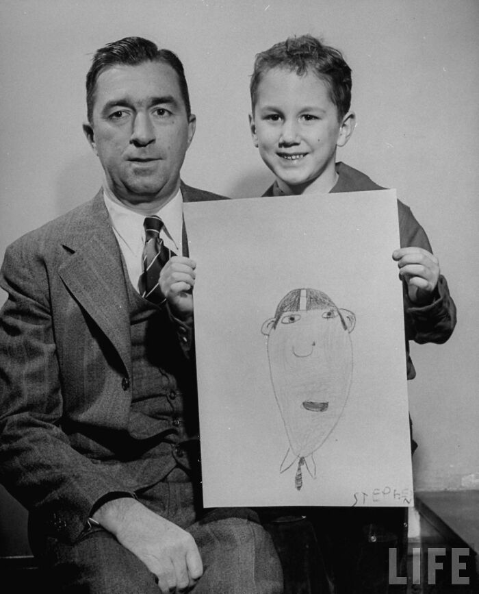 Back In 1949, Kids Were Told To Draw Their Dads From Memory, These 8 Photos Show What Happened