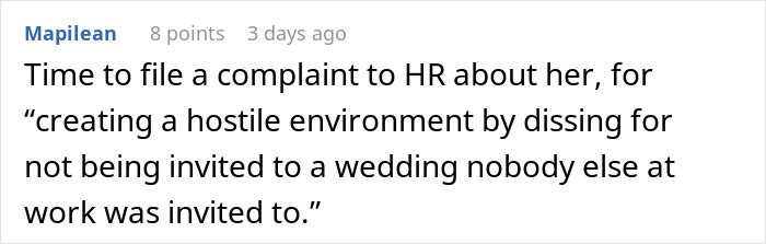 Person Flabbergasted By Coworker Who Goes To HR After Not Getting An Invitation To Their Wedding
