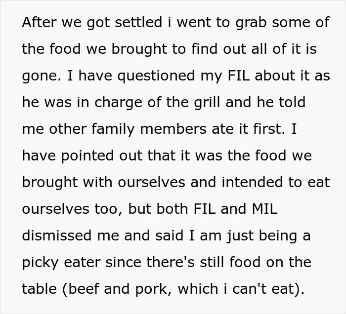 Woman With Dietary Needs Brings Food, In-Laws Eat It All, Call Her Names