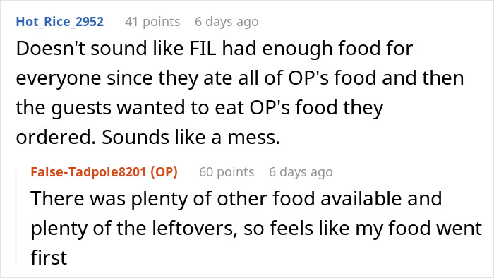 Woman With Dietary Needs Brings Food, In-Laws Eat It All, Call Her Names