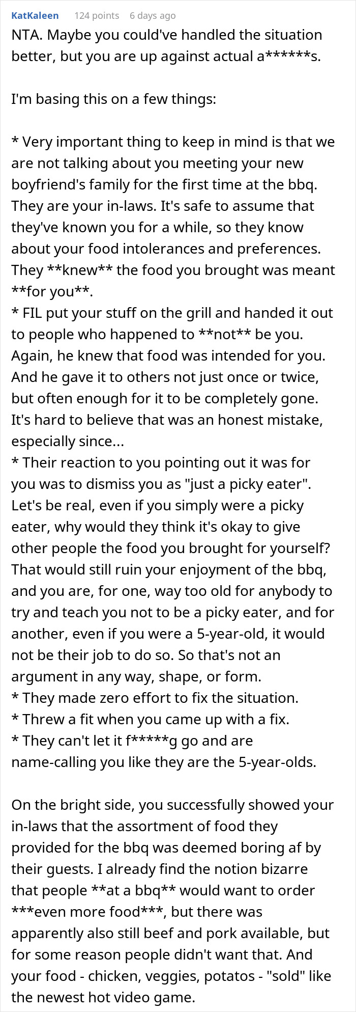 Woman With Dietary Needs Brings Food, In-Laws Eat It All, Call Her Names