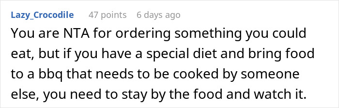 Woman With Dietary Needs Brings Food, In-Laws Eat It All, Call Her Names