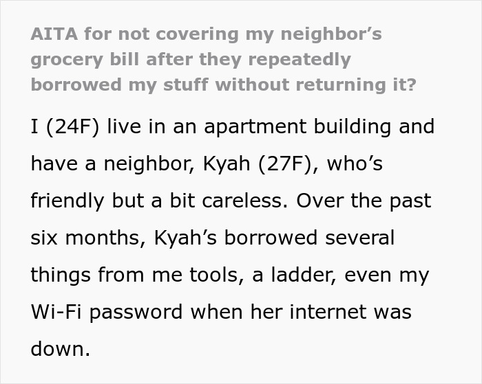Lady Borrows Everything But The Kitchen Sink, Expects Neighbor To Cover Her $85 Grocery Bill Too