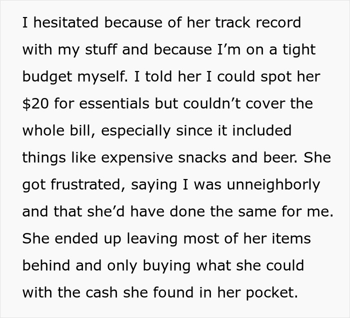 Lady Borrows Everything But The Kitchen Sink, Expects Neighbor To Cover Her $85 Grocery Bill Too