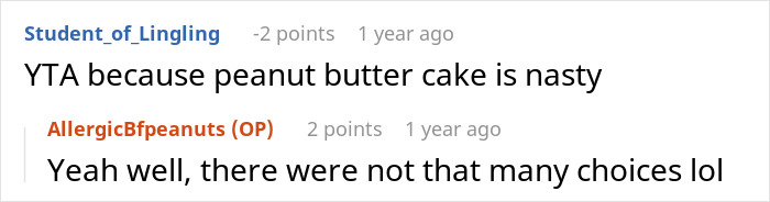 Man Upset GF Bought Herself A Peanut Butter Cake To Eat At Work Knowing He Can’t Eat It