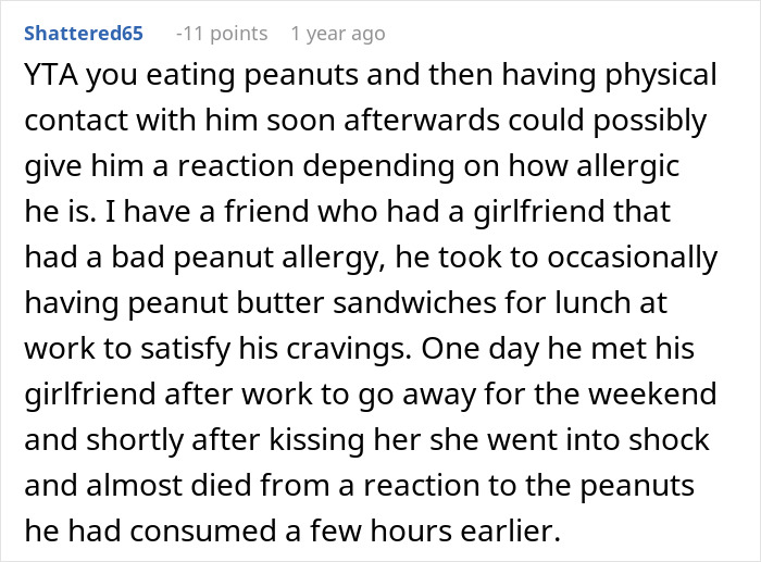 Man Upset GF Bought Herself A Peanut Butter Cake To Eat At Work Knowing He Can’t Eat It