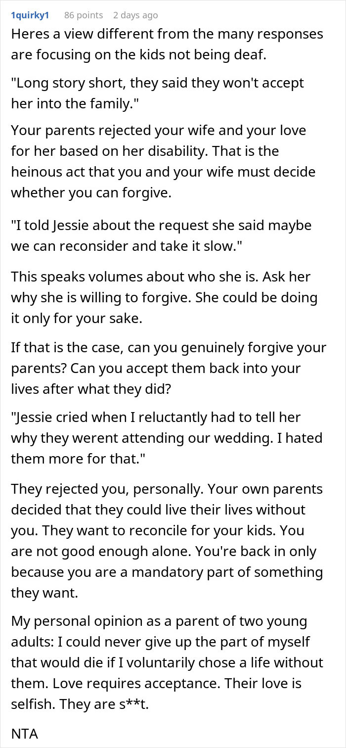 Man Defends His Wife And Cuts Off His Parents, Is Confused When She Suggests Reconnecting