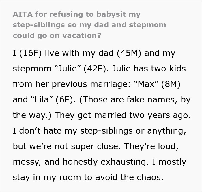 “That’s A Full-Time Job”: Teen Refuses To Babysit Step-Siblings For A Week, Parents Have A Meltdown