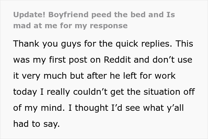“Boyfriend Peed The Bed And Is Mad At Me For My Response”