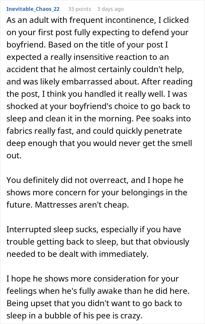 “Boyfriend Peed The Bed And Is Mad At Me For My Response”