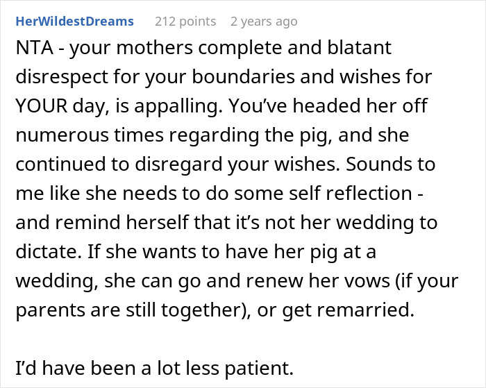 Mom Of The Bride Told She Can’t Bring Her Pet Pig To The Wedding, Does It Anyway And Ruins It