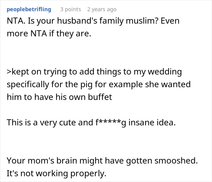 Mom Of The Bride Told She Can’t Bring Her Pet Pig To The Wedding, Does It Anyway And Ruins It