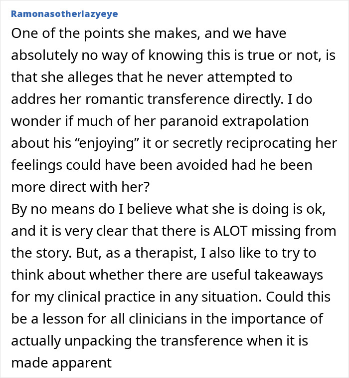 Woman &#8220;Obsessed&#8221; With Her Therapist Tries To Paint Him As The Bad Guy