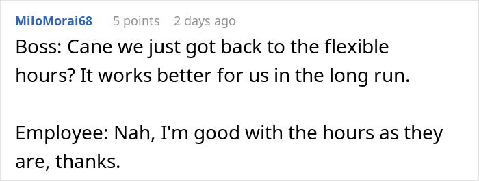 Boss Tries To Fix A Non-Issue By Banning Flexible Hours, Only Makes Things Worse
