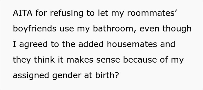 Person Agrees To Let Roommates Have Their BFs Move In, But Makes It Clear They Won’t Share Their Bathroom