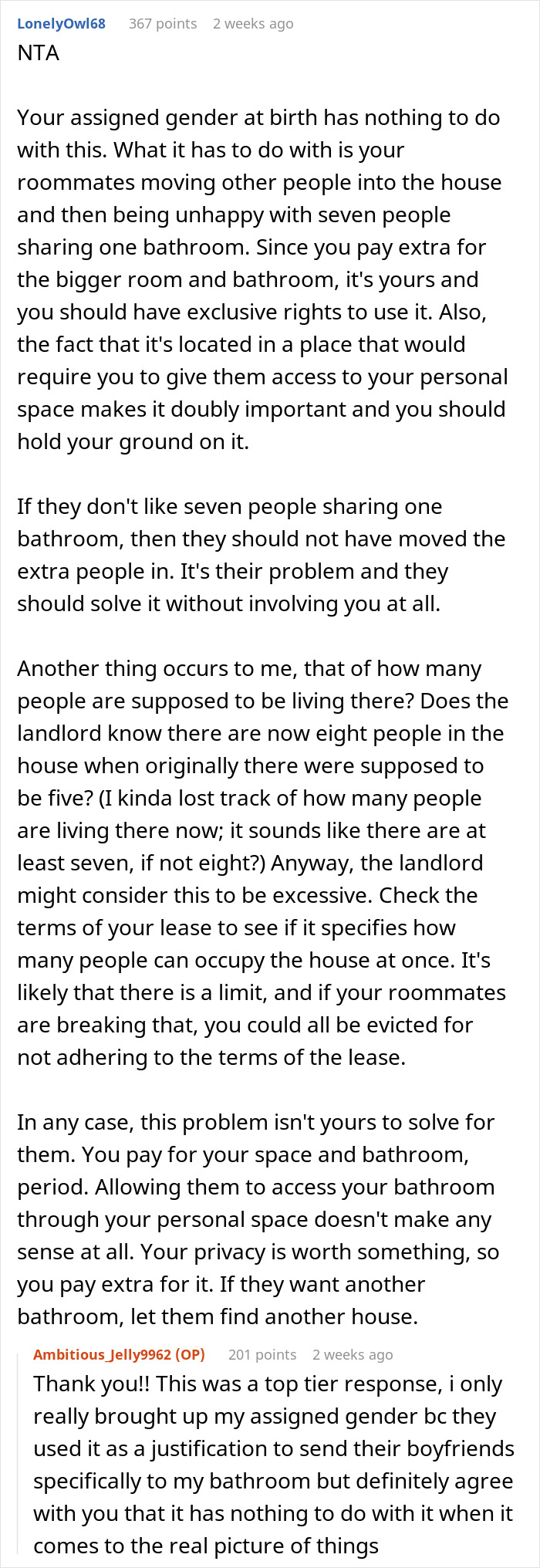 Person Agrees To Let Roommates Have Their BFs Move In, But Makes It Clear They Won’t Share Their Bathroom