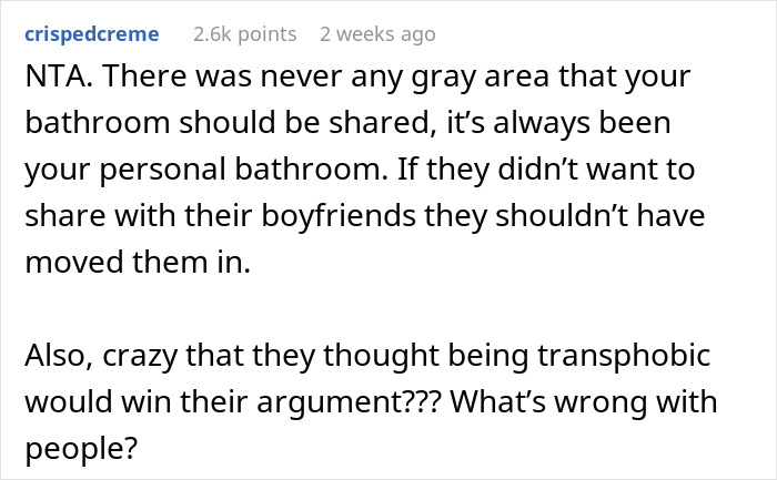 Person Agrees To Let Roommates Have Their BFs Move In, But Makes It Clear They Won’t Share Their Bathroom