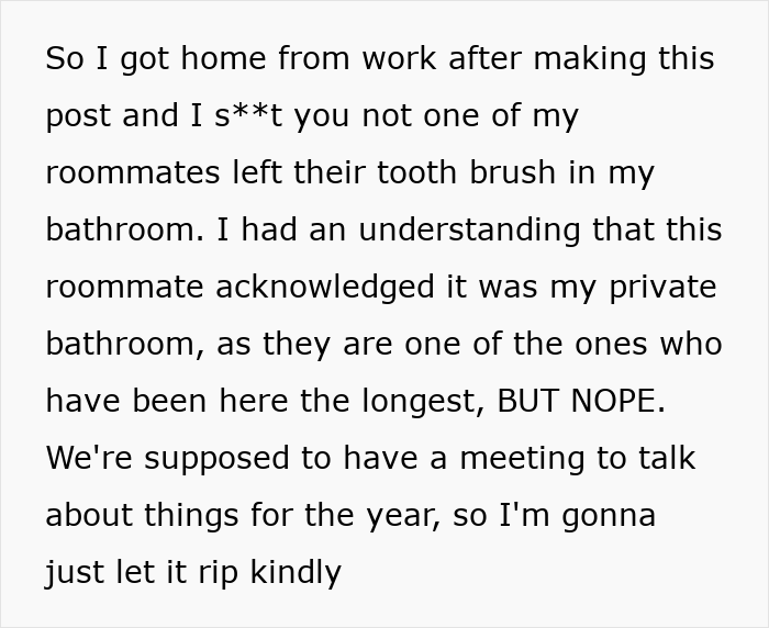 Person Agrees To Let Roommates Have Their BFs Move In, But Makes It Clear They Won’t Share Their Bathroom