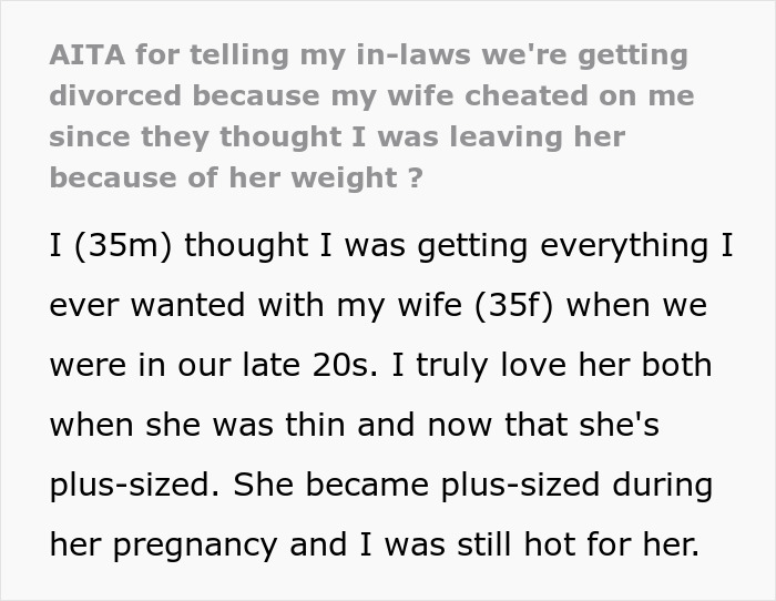 Man Wants A Peaceful Divorce After Wife Cheats, In-Laws Accuse Him Of Leaving Because Of Her Weight