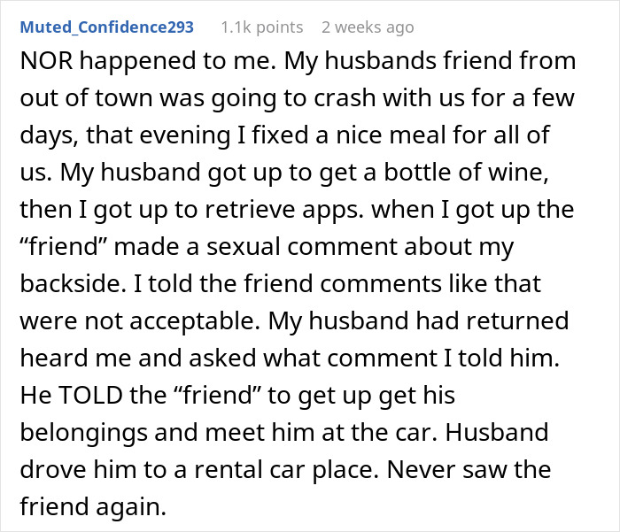 Wife Refuses To Let Husband’s Friend Stay After He Makes Unwelcome Comment About Her Looks