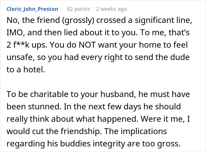 Wife Refuses To Let Husband’s Friend Stay After He Makes Unwelcome Comment About Her Looks