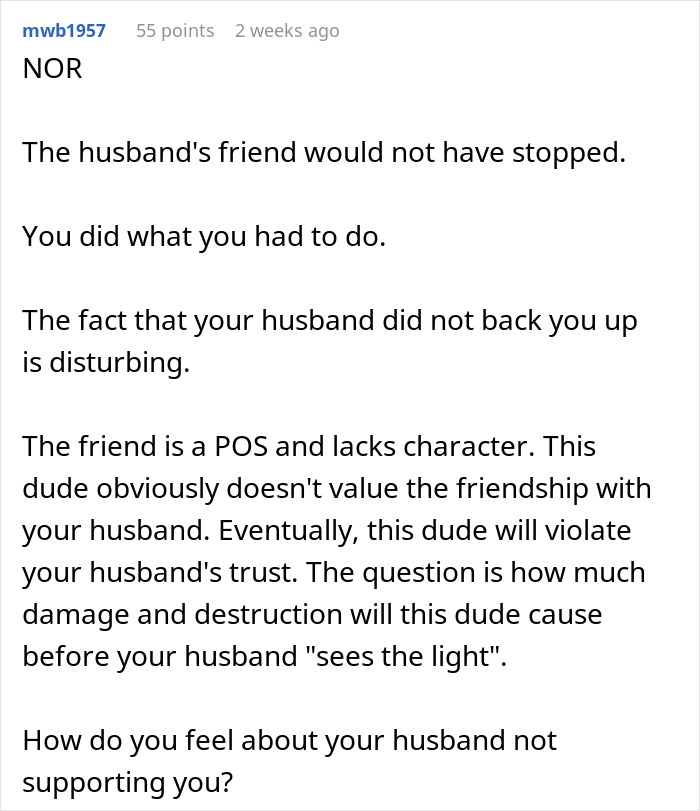 Wife Refuses To Let Husband’s Friend Stay After He Makes Unwelcome Comment About Her Looks
