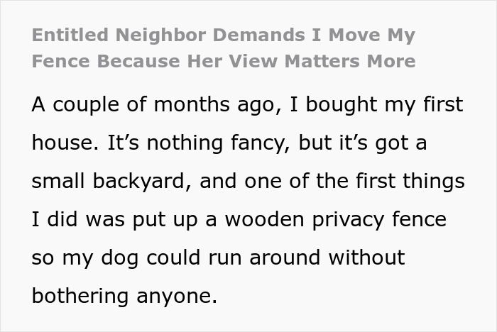 Homeowner Laughs In Entitled Neighbor’s Face After She Asks Them To Move Their Fence For Her View